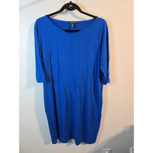 Eileen Fisher Shirt Dress Womens Small Blue‎ Midi 3/4 Sleeve Rayon